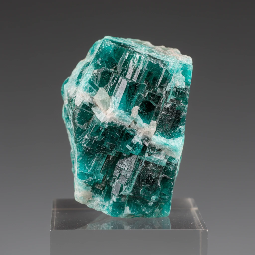 Polished blue-green amazonite microcline feldspar with pale white streaks and a soft glassy sheen