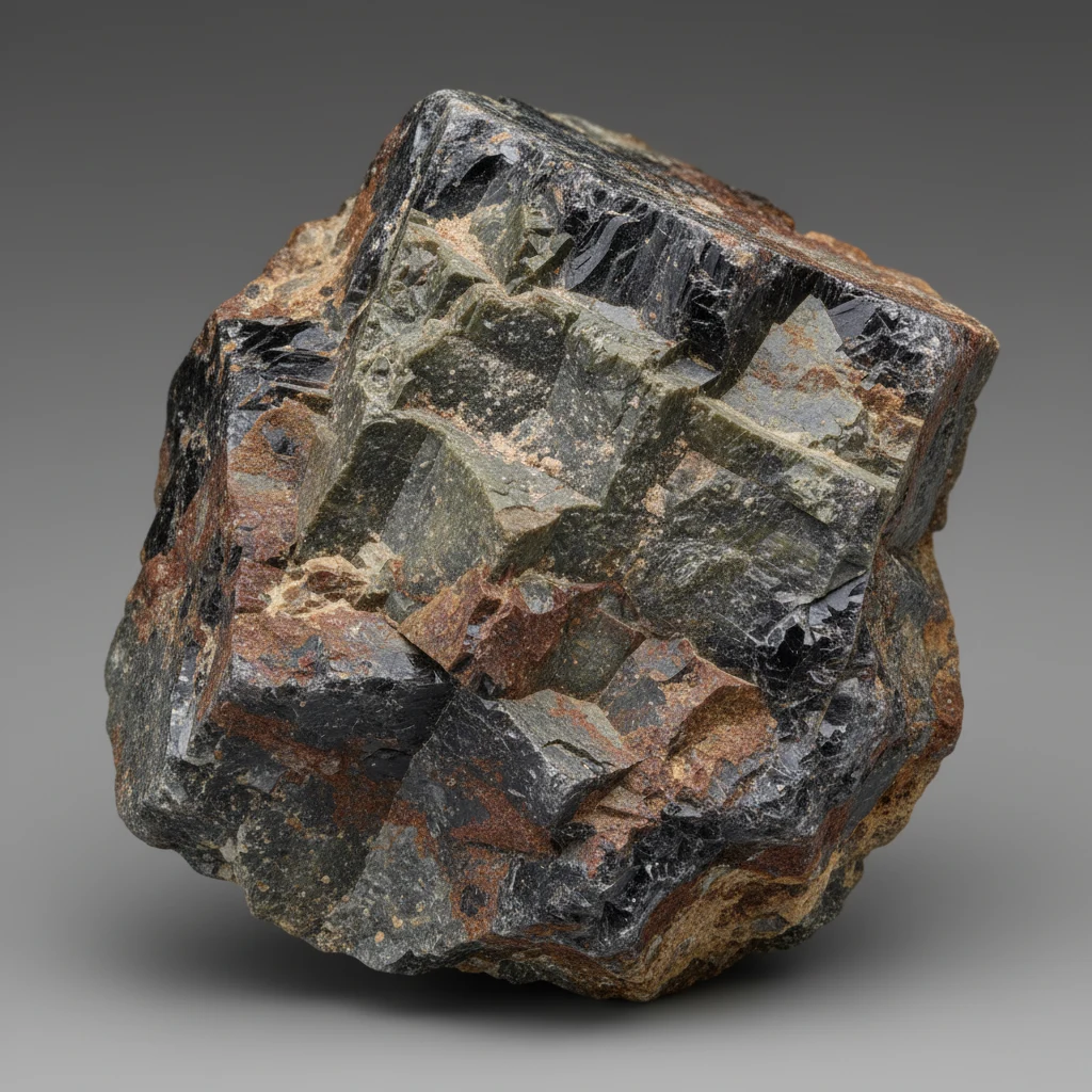 Gray porphyritic andesite rock with pale plagioclase feldspar crystals in a darker volcanic groundmass