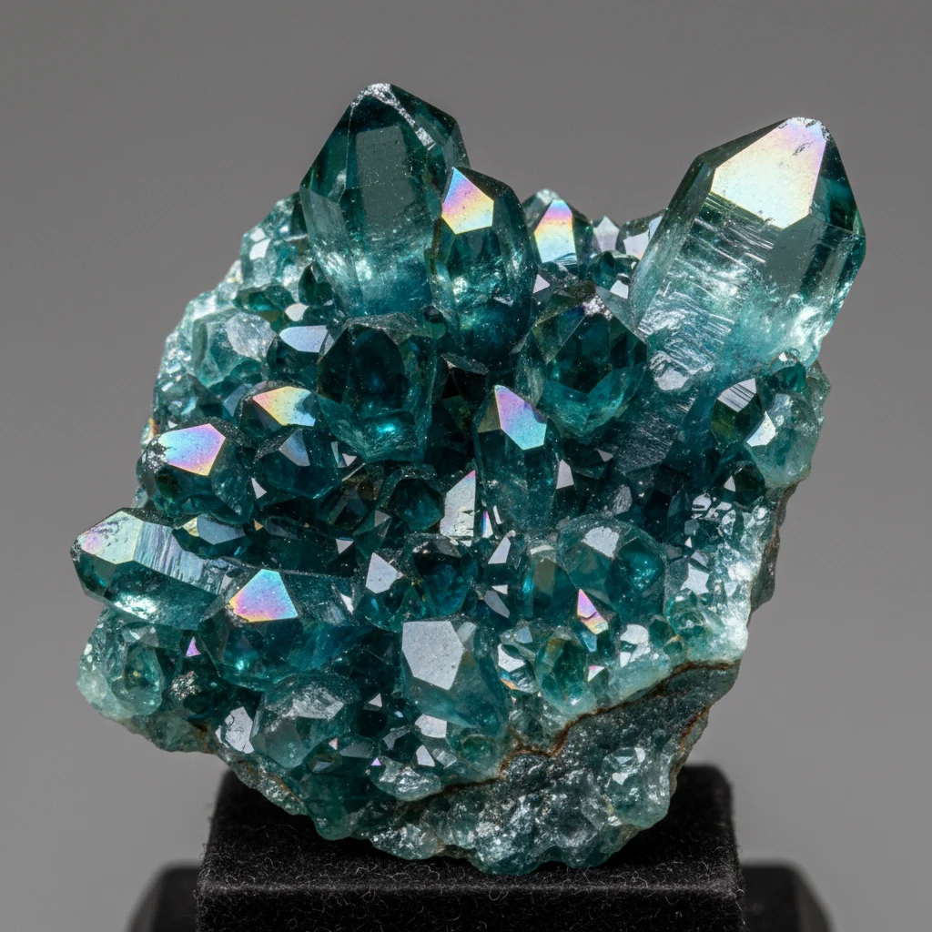 Iridescent Aurora Borealis Crystal quartz specimen with blue, green, and clear rainbow-like sheen
