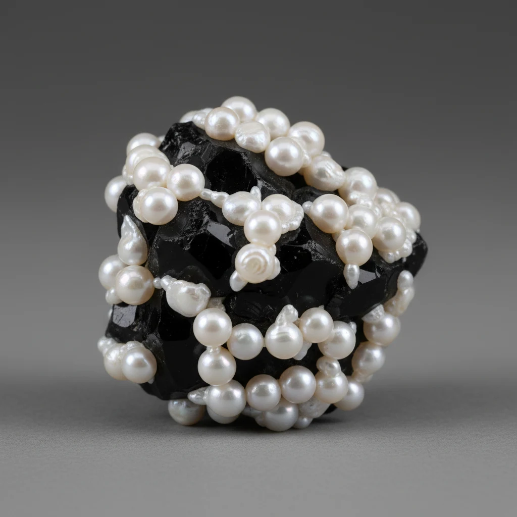 Black onyx beads paired with white freshwater pearls showing glossy black and pearly white contrast