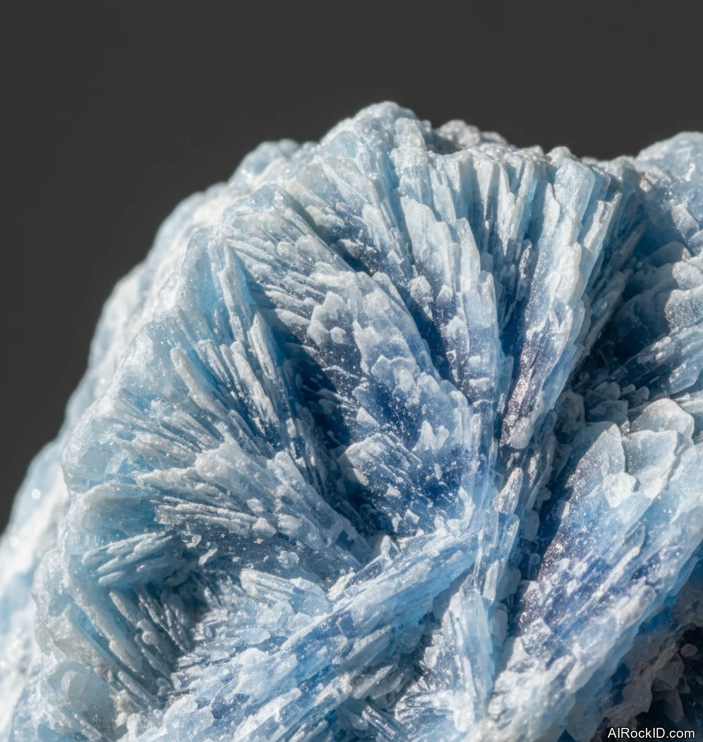 Close-up of pale sky-blue barite crystals with glassy faces and stepped cleavage on light matrix