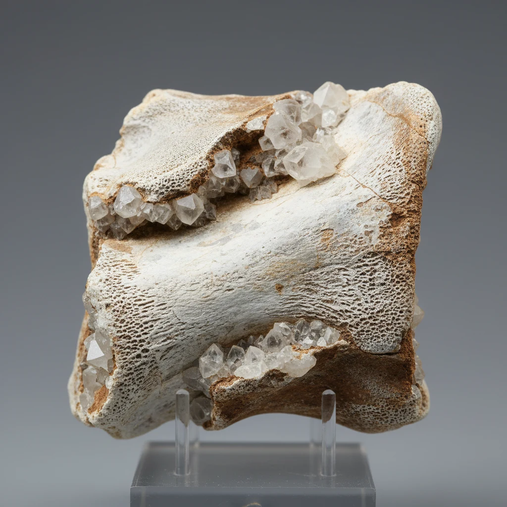 White to cream porous bone specimen with dull luster and uneven natural texture