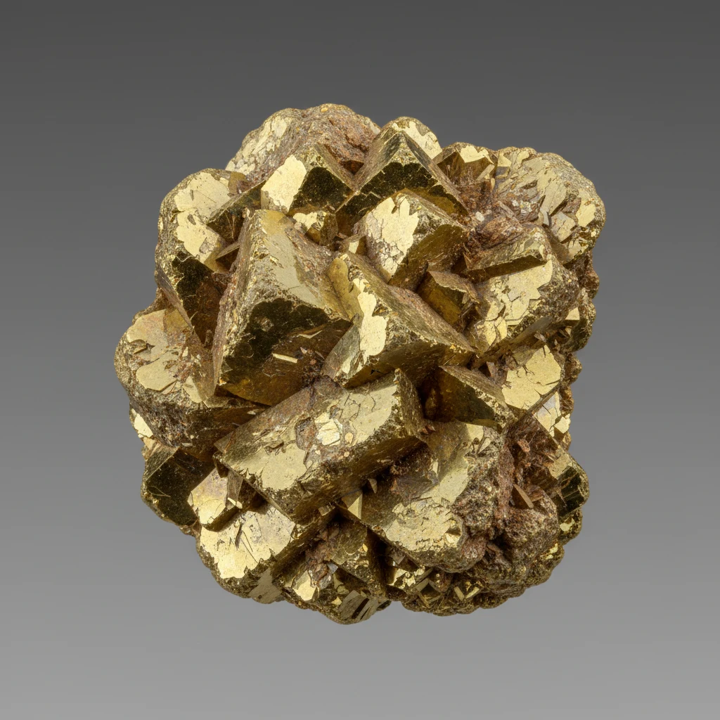 Bright yellow-gold brass specimen with metallic luster on a neutral background