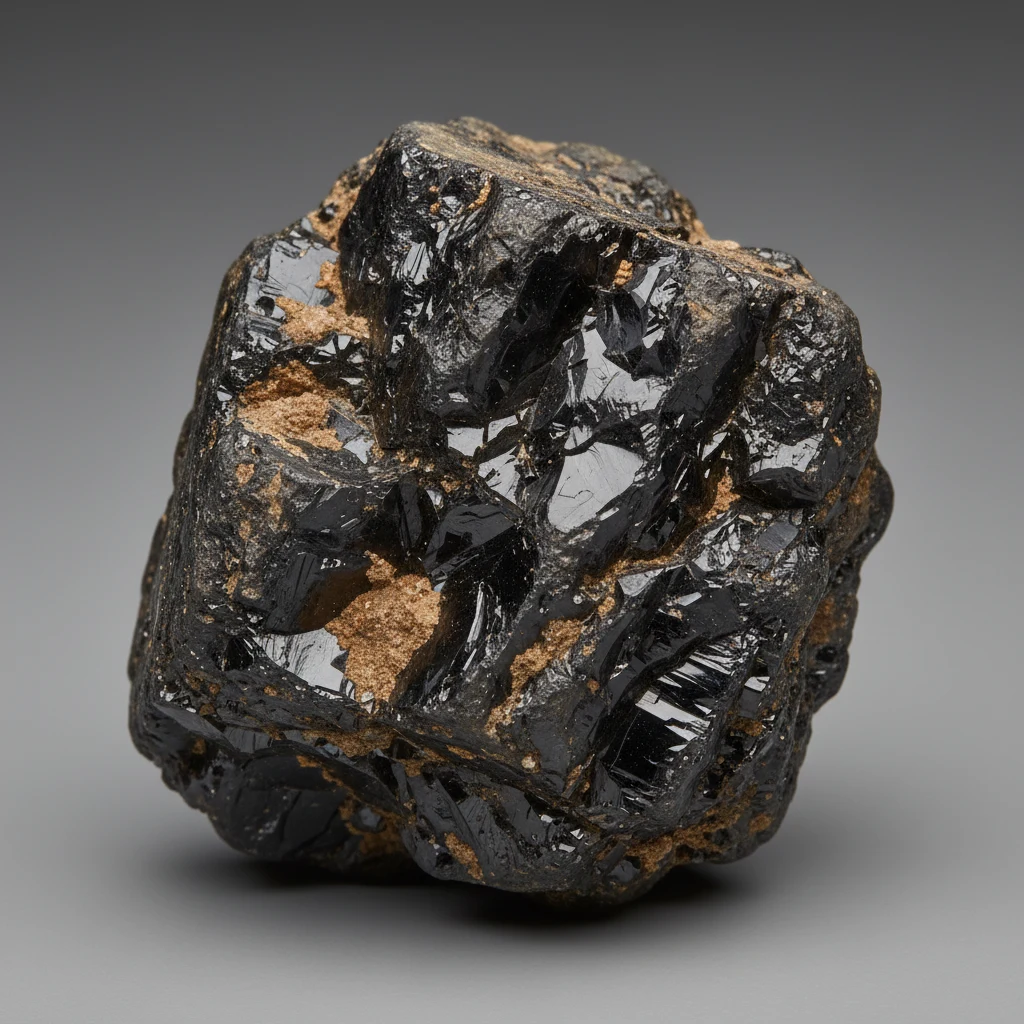 Black coal specimen with dark opaque surface and dull to shiny luster