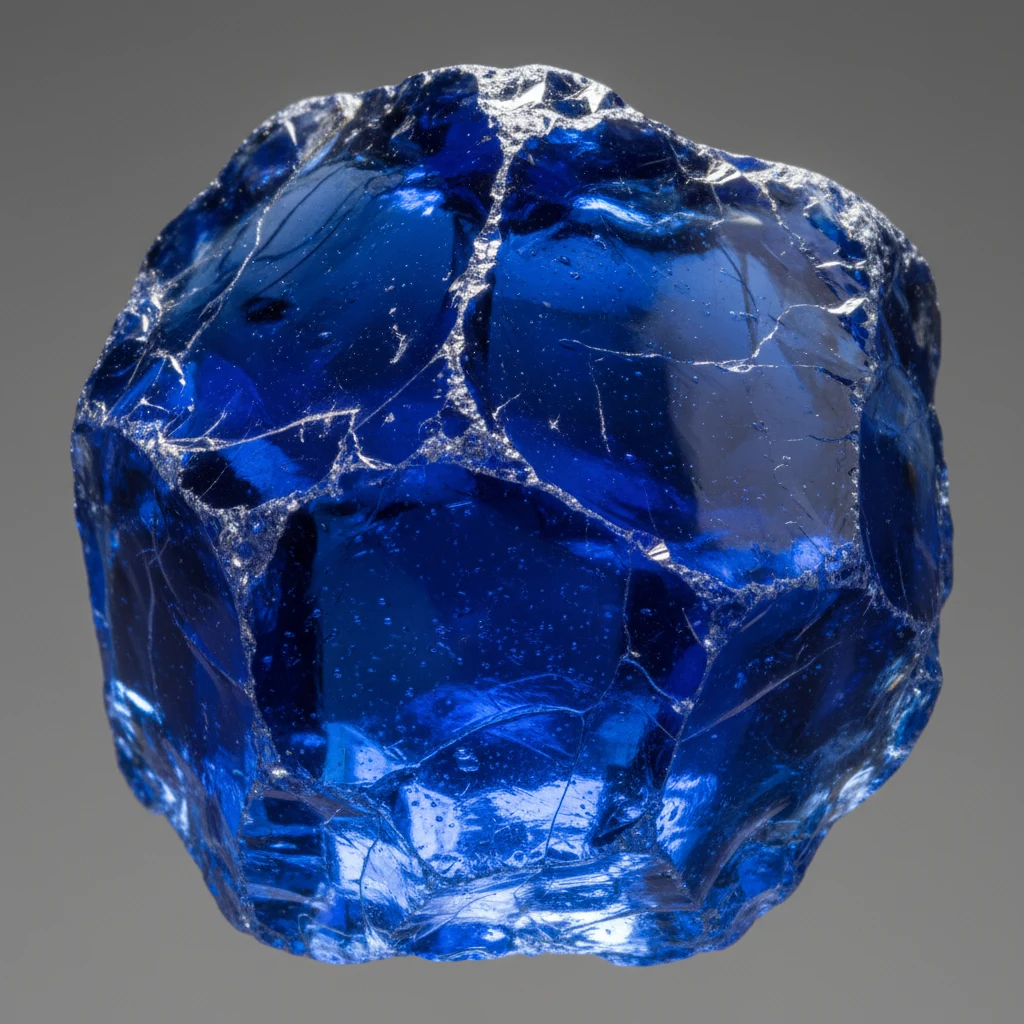 Vivid transparent cobalt blue glass specimen with vitreous luster