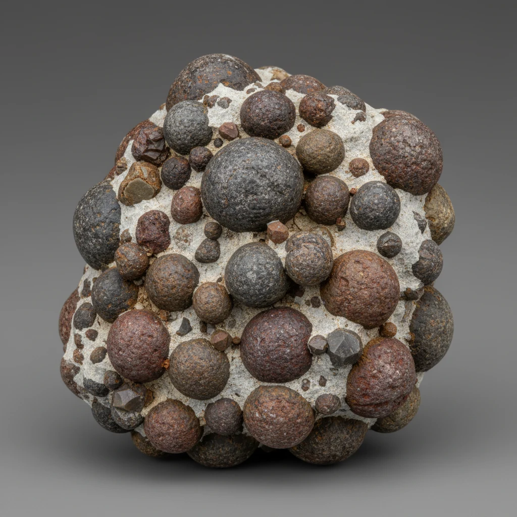 Coarse conglomerate rock with rounded gray, brown, and reddish pebble clasts cemented in a finer matrix