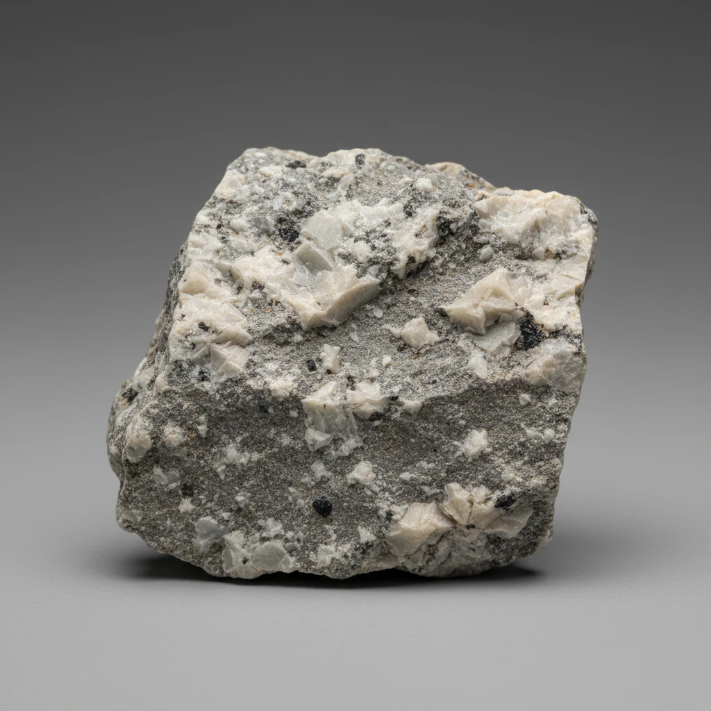 Gray fine-grained dacite volcanic rock specimen with pale phenocrysts