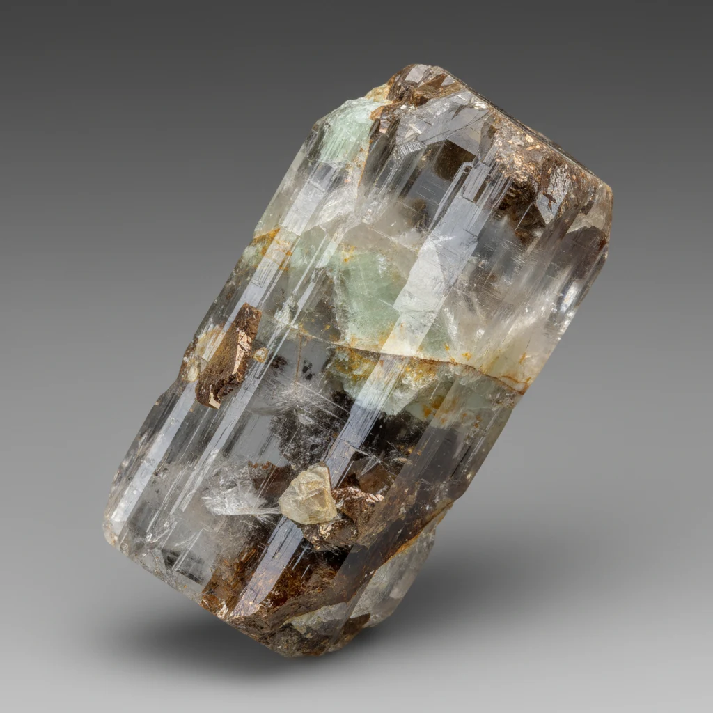 Gray to bronzy enstatite mineral specimen with pyroxene cleavage and vitreous to pearly luster