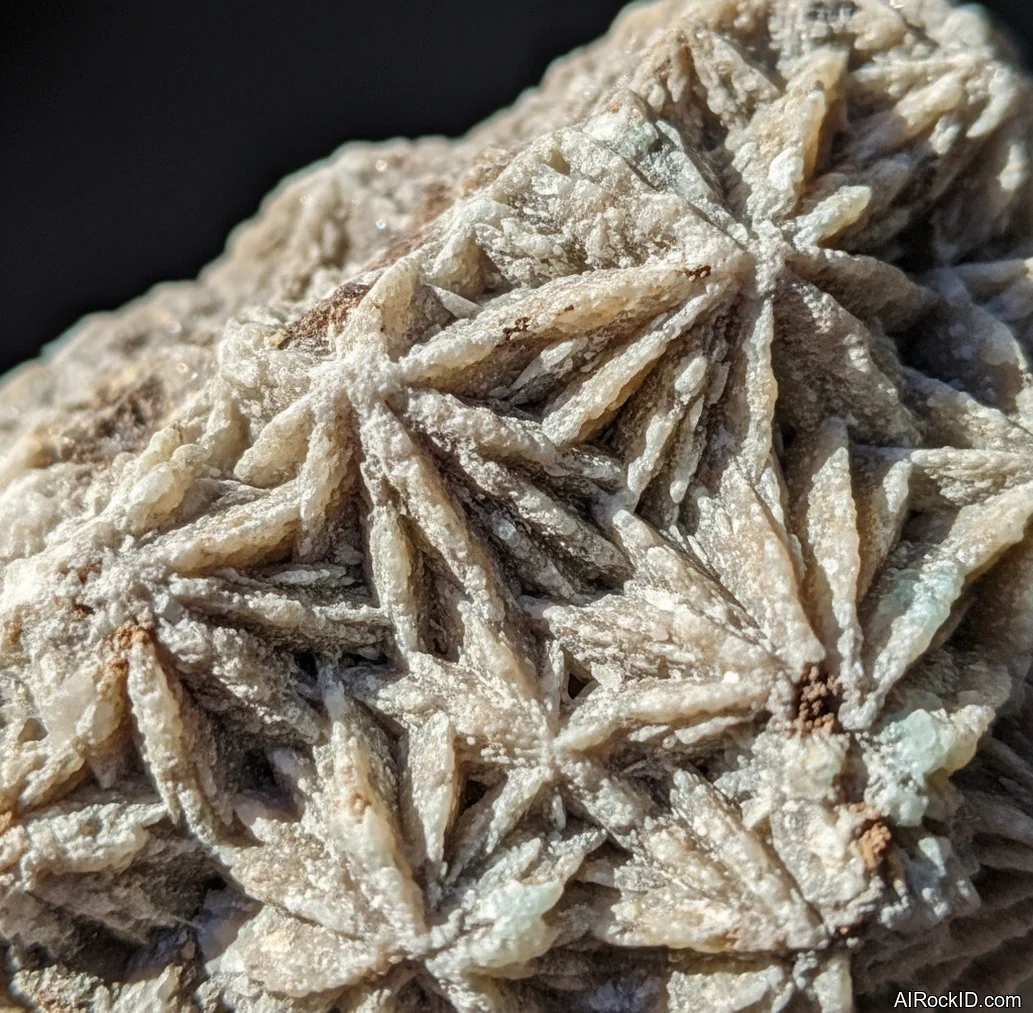 Close-up of polished Flower Stone showing soft pink chalcedony with white and peach flower-like plumes