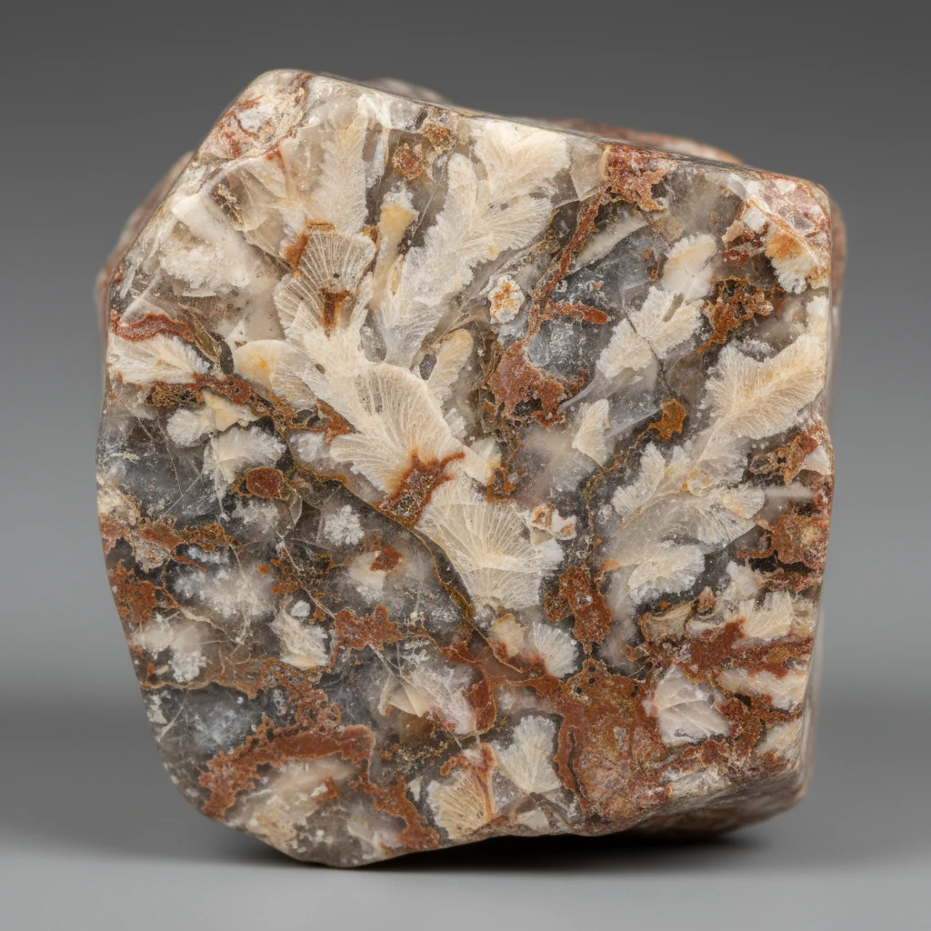 Polished fossilized coral specimen showing pale brown and gray coral patterns
