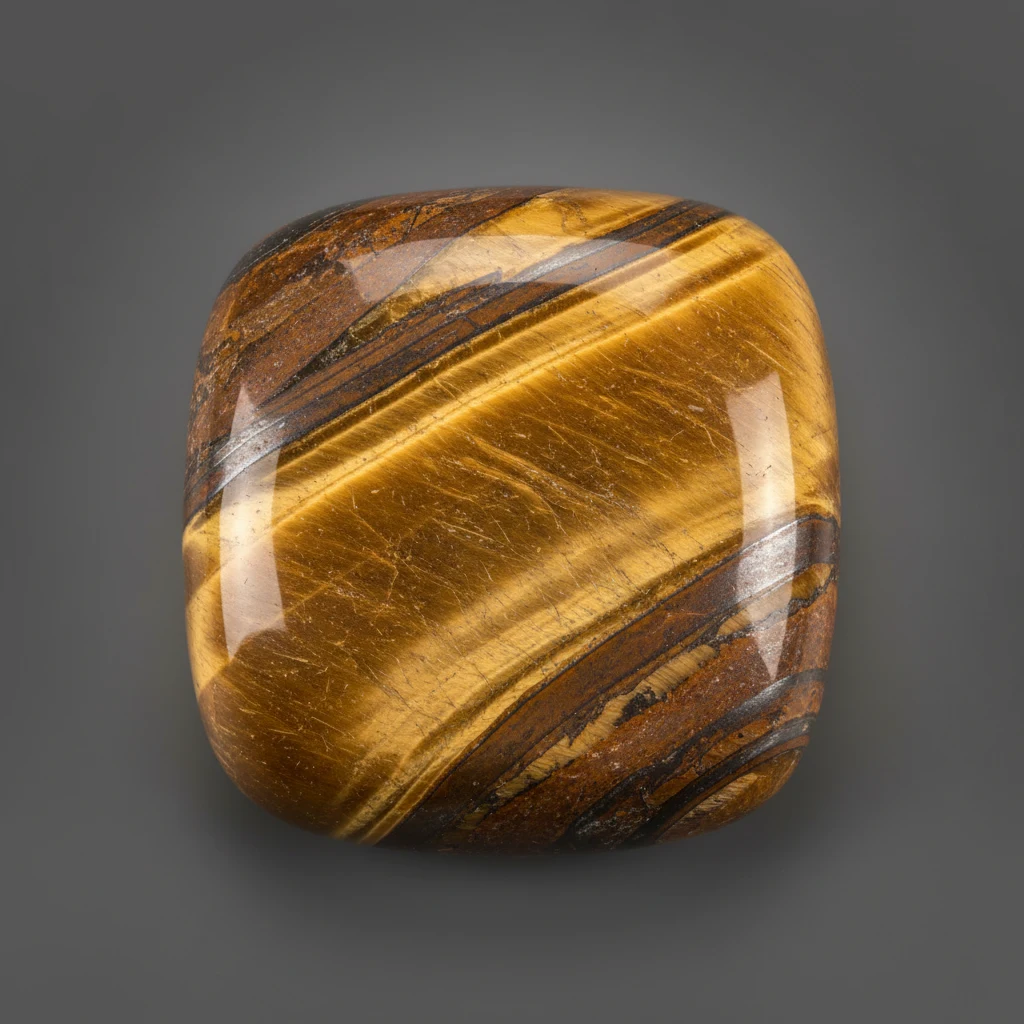 Polished Golden Tiger's Eye showing golden-brown chatoyant bands and silky luster