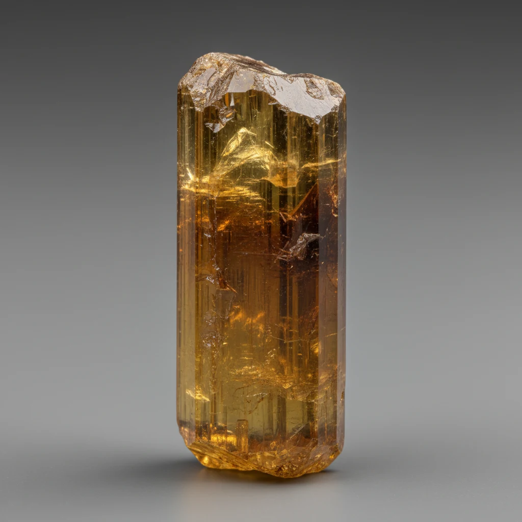 Transparent golden yellow tourmaline crystal specimen with vitreous luster