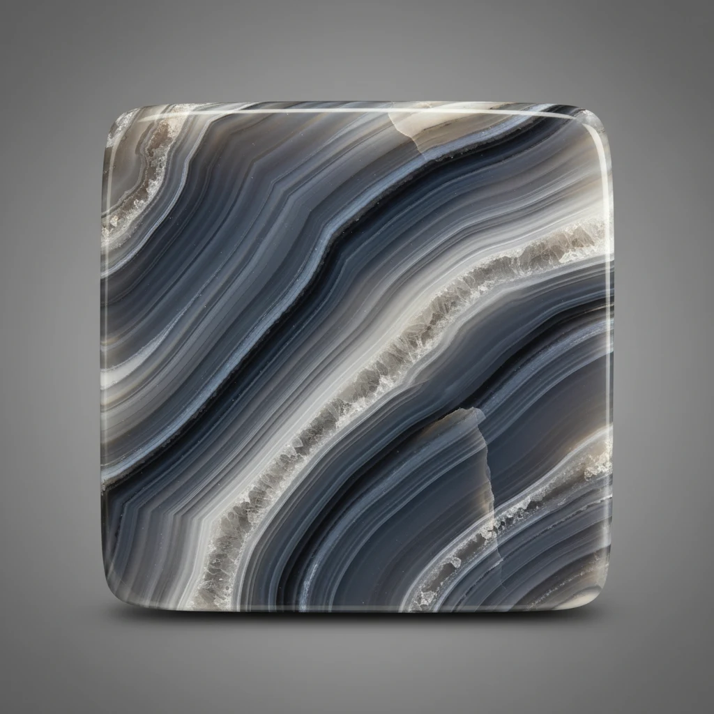 Polished Gray Agate showing smooth gray, white, and dark banding with a waxy to vitreous surface