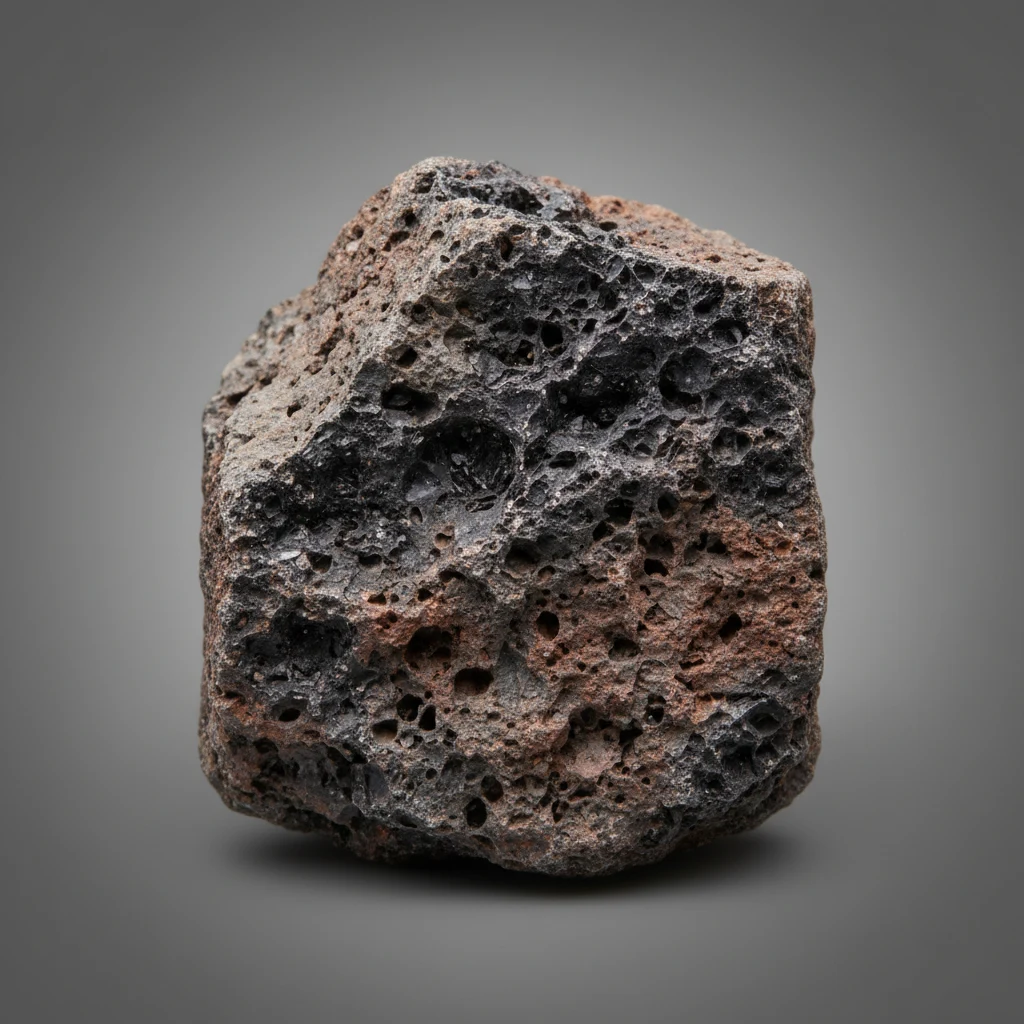 Black porous Lava Stone basalt specimen with dull dark surface and visible gas bubbles