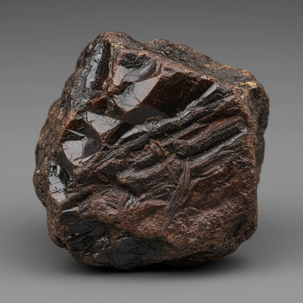 Brownish-black lignite specimen with dull waxy luster and woody coal-like texture