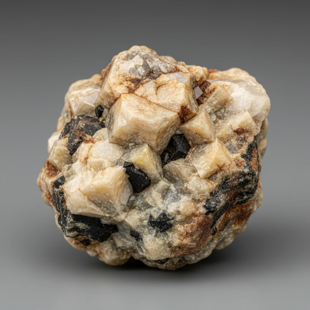 Pale cream gray limestone specimen with granular texture and visible fossil fragments