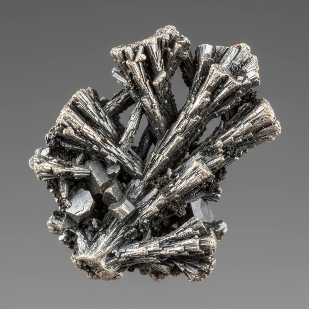 Native Silver specimen with silver-gray metallic luster and wire-like mineral growth