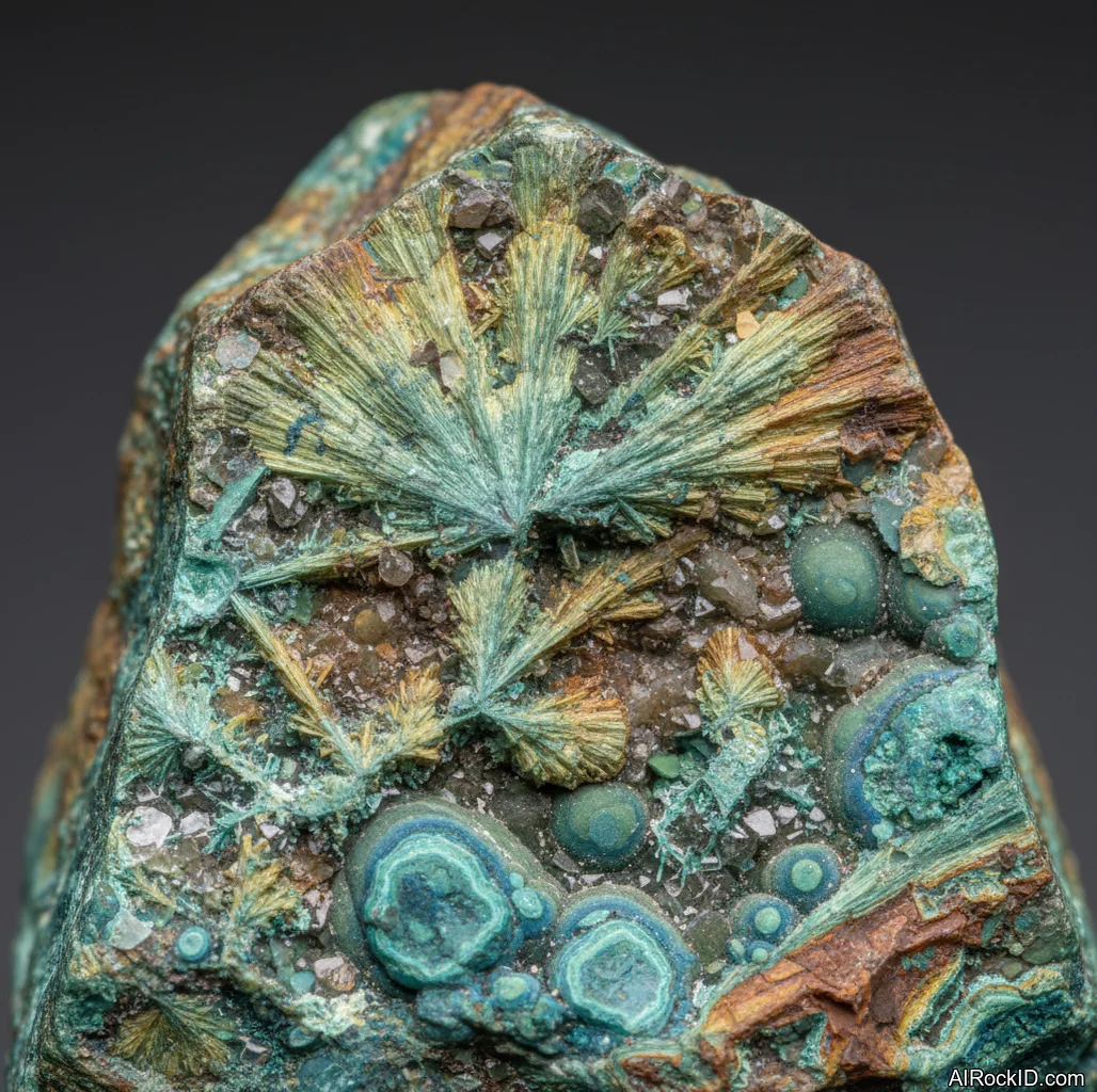 Close-up of polished nellite showing brown-gold chatoyant bands and darker iron-rich streaks