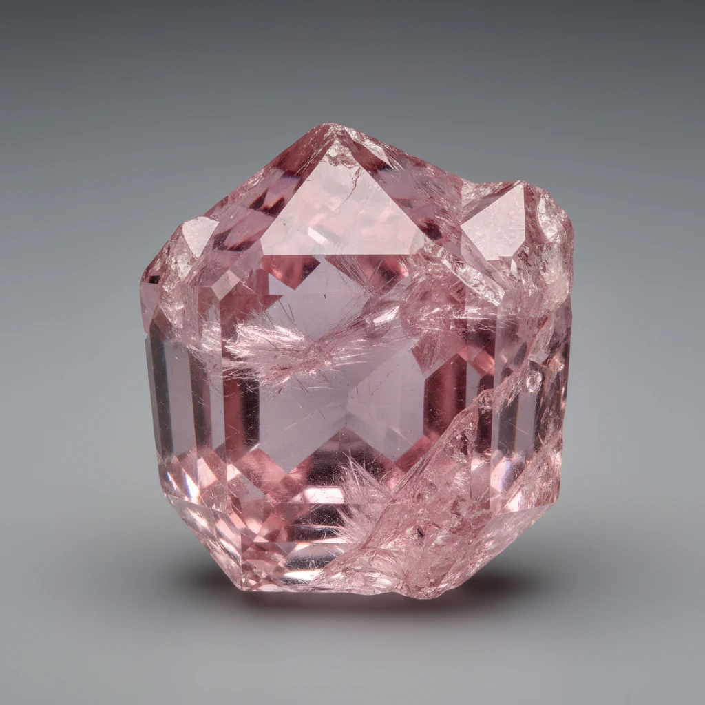 Transparent pink topaz gemstone with vitreous luster in light pink to rose tones