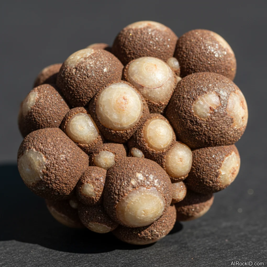 Close-up of a brown, iron-oxide Shaman Stone concretion with a smooth, slightly matte surface and natural pitted texture