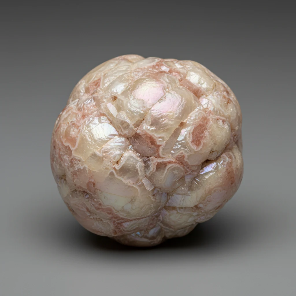 White, cream, and pink Shell Pearl specimens showing pearly iridescent luster