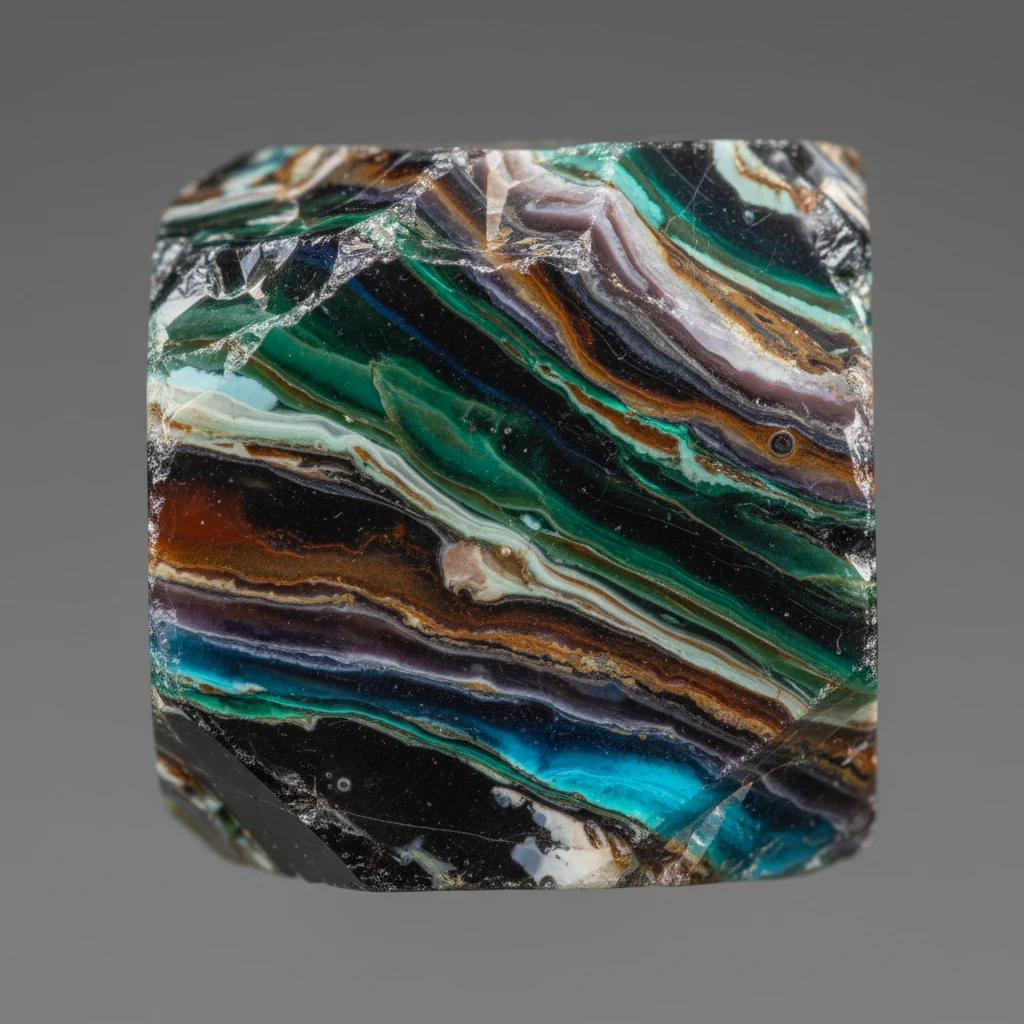 Glossy blue-green slag glass with rounded bubbles, swirled flow texture, and sharp conchoidal edges