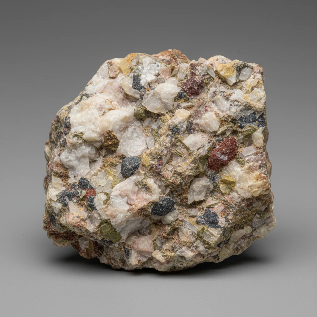 Porous tan-gray tuff rock with fine volcanic ash matrix and scattered angular fragments