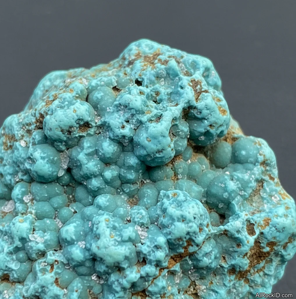 Close-up of polished turquoise cabochon with black spiderweb matrix and sky-blue areas