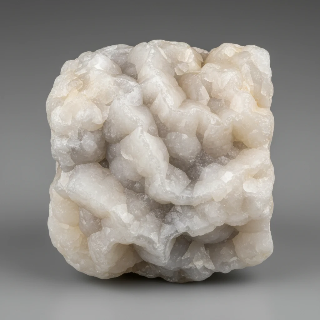 Smooth translucent white chalcedony specimen with waxy luster and pale gray cream tones